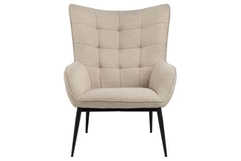 Fauteuil En Tissu Beige Capitonné Piétement Oblique En Métal Noir - Otis