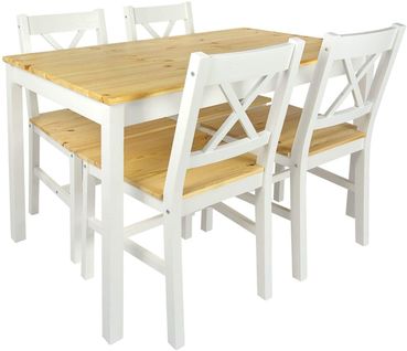 Table En Pin Avec 4 Chaises En Bois - Blanc-pine
