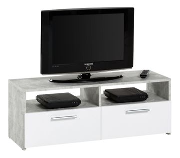 Meuble TV 2 tiroirs/2 niches RANA Effet béton/blanc