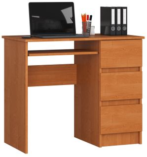 Bureau D'ordinateur Droit A6 Aulne 90 Cm 3 Tiroirs Façade Aulne 1 Étagère 90x50x77 Cm