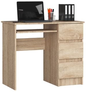 Bureau D'ordinateur Droit A6 Sonoma 90 Cm 3 Tiroirs Façade Sonoma 1 Étagère 90x50x77 Cm