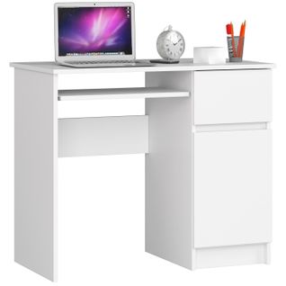 Bureau D'ordinateur Droit Piksel Blanc 90 Cm 1 Porte 1 Tiroir Façade Blanche 3 Étagères