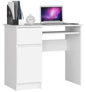 Bureau D'ordinateur Gauche Piksel Blanc 90 Cm 1 Porte 1 Tiroir Façade Blanche 3 Étagères