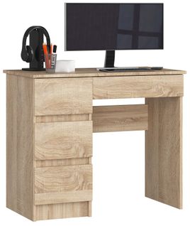 Bureau D'ordinateur Gauche A7 Chêne Sonoma 90 Cm 4 Tiroirs Façade Chêne Sonoma 90x50x77 Cm