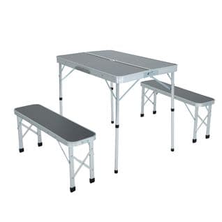 Table De Camping Avec 2 Bancs Pliants En Gris