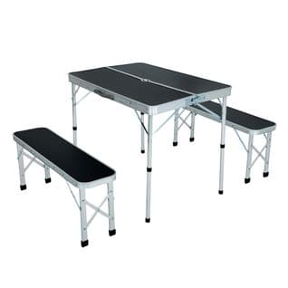 Table De Camping Avec 2 Bancs Pliants En Noir