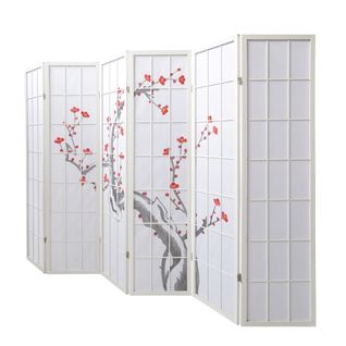 Paravent Japonais Fleur De Cerisier En Bois Blanc De 6 Pans, L264 X H175 X P2 Cm