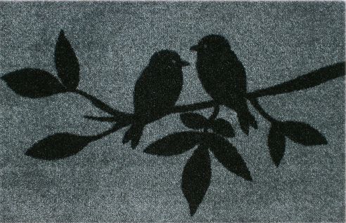 Tapis Anti-poussière "mésanges" En Polyamide Coloris Noir/gris - Dim : 40 X 60 Cm