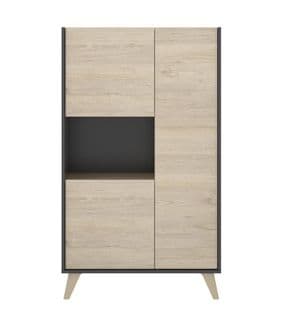 Buffet Meuble De Rangement 3 Portes Coloris Graphite/naturel - L. 81 X H. 135 X P. 43 Cm