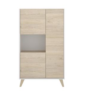 Buffet Meuble De Rangement 3 Portes Coloris Blanc/naturel - L. 81 X H. 135 X P. 43 Cm