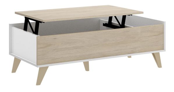 Table Basse Modulable Coloris Blanc/naturel - Longueur 99 X Hauteur 41 X Profondeur 60 Cm