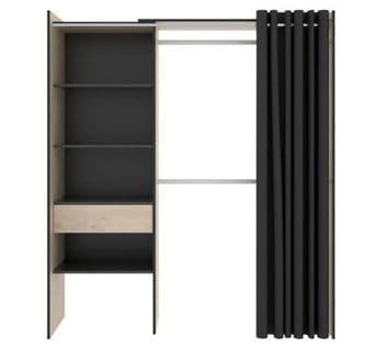 Armoire Dressing Extensible Avec Rideau + 1 Tiroir - L. 110-160 X H. 203 X P. 50 Cm