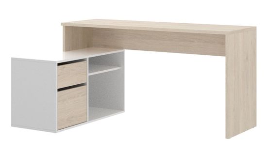 Bureau Angulaire Coloris naturel/blanc Brillant - longueur 139 X Profondeur 92 X Hauteur 75 Cm