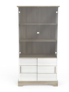 Vitrine Coloris Chêne Kronberg / Blanc - Longueur 92 X Profondeur 45 X Hauteur 179 Cm