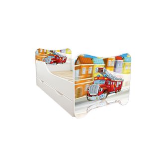 Lit Pour Enfant Modèle Camion De Pompier Avec Tiroir De Rangement Et Matelas - Couchage 70 X140 Cm