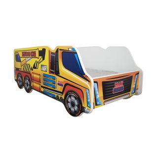 Lit Enfant Camion Modèle Grue Jaune + Matelas - 70x140 Cm