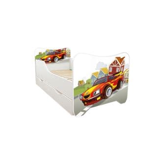 Lit Pour Enfant Modèle Voiture De Course Avec Tiroir De Rangement Et Matelas - Couchage 70 X140 Cm