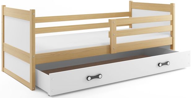 Lit Enfant Rico 190x90 Avec Matelas Sommier Et Tiroir En Pin+blanc