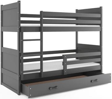 Lit Superposé Rico 160x80 Avec Matelas Sommiers Et Tiroir En Gris+gris