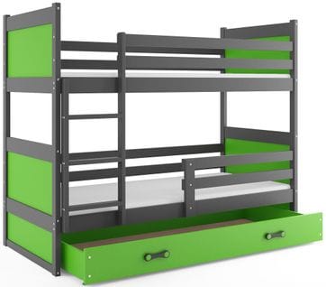 Lit Superposé Rico 160x80 Avec Matelas Sommiers Et Tiroir En Gris+vert