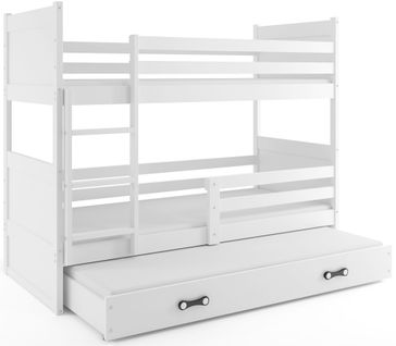 Lit Superposé Rico 3 Places 160x80 Avec 3 Matelas De Mousse 7cm Et Sommiers En Blanc+blanc