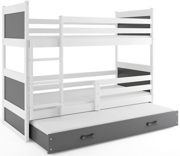 Lit Superposé Rico 3 Places 160x80 Avec 3 Matelas De Mousse 7cm Et Sommiers En Blanc+gris