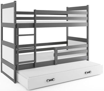 Lit Superposé Rico 3 Places 160x80 Avec 3 Matelas De Mousse 7cm Et Sommiers En Gris+blanc