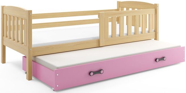 Lit Gigogne Quba 190x80 Avec Sommiers Et Matelas En Pin+rose