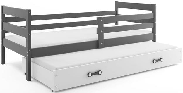 Lit Gigogne Eryk 190x80 Avec Sommiers Et Matelas En Gris+blanc