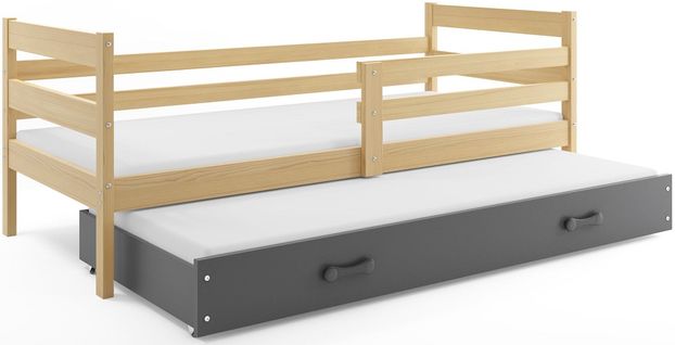 Lit Gigogne Eryk 190x80 Avec Sommiers Et Matelas En Pin+gris