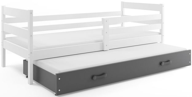 Lit Gigogne Eryk 190x90 Avec Sommiers Et Matelas En Blanc+gris