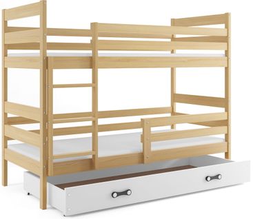 Lit Superposé Eryk 160x80 Avec Matelas Sommiers Et Tiroir En Pin+blanc