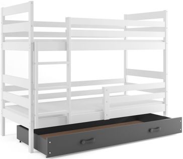 Lit Superposé Eryk 190x90 Avec Matelas Sommiers Et Tiroir En Blanc+gris