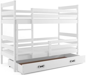 Lit Superposé Eryk 200x90 Avec Matelas Sommiers Et Tiroir En Blanc+blanc