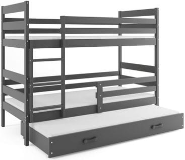 Lit Superposé Eryk 3 Places En 160x80 Avec Matelas Et Sommiers En Gris+gris