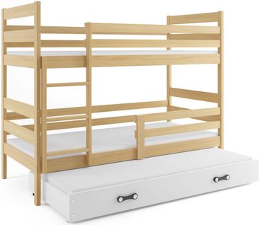 Lit Superposé Eryk 3 Places En 160x80 Avec Matelas Et Sommiers En Pin+blanc