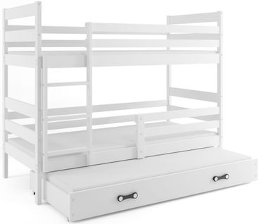 Lit Superposé Eryk 3 Places En 190x80 Avec Matelas Et Sommiers En Blanc+blanc