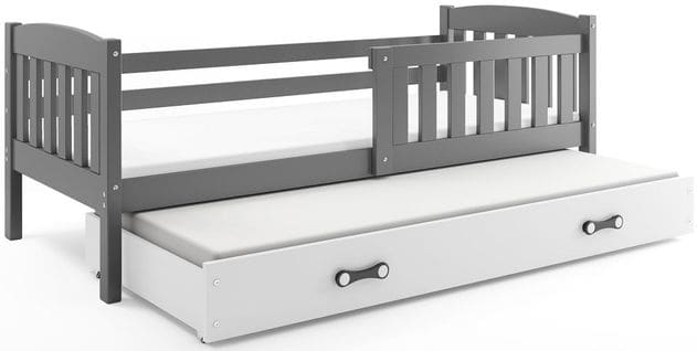 Lit Gigogne Quba 190x80 Avec Sommiers Et Matelas En Gris+blanc