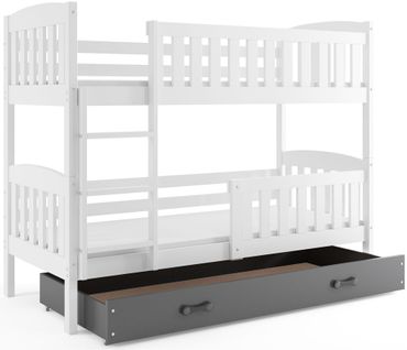 Lit Superposé Quba 190x80 Avec Matelas Sommiers Et Tiroir En Blanc+gris