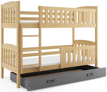 Lit Superposé Quba 190x90 Avec Matelas Sommiers Et Tiroir En Pin+gris