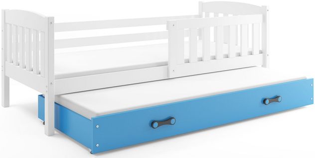 Lit Gigogne Quba 190x80 Avec Sommiers Et Matelas En Blanc+bleu