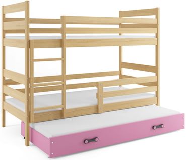 Lit Superposé Eryk 3 Places En 160x80 Avec Matelas Et Sommiers En Pin+rose