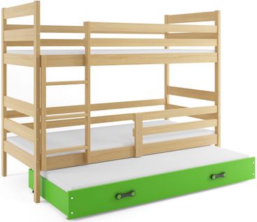 Lit Superposé Eryk 3 Places En 160x80 Avec Matelas Et Sommiers En Pin+vert