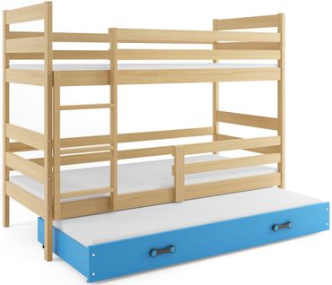 Lit Superposé Eryk 3 Places En 160x80 Avec Matelas Et Sommiers En Pin+bleu