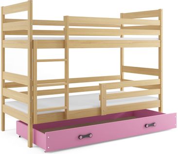 Lit Superposé Eryk 160x80 Avec Matelas Sommiers Et Tiroir En Pin+rose