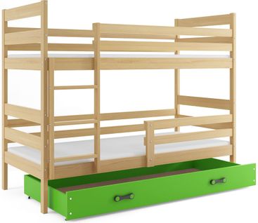 Lit Superposé Eryk 160x80 Avec Matelas Sommiers Et Tiroir En Pin+vert