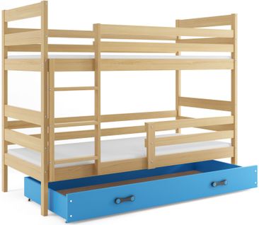 Lit Superposé Eryk 160x80 Avec Matelas Sommiers Et Tiroir En Pin+bleu