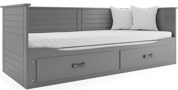 Lit Simple 2 Places Hermes 80x200 Avec Matelas Sommier Et Tiroirs En Gris