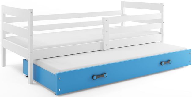 Lit Gigogne Eryk 190x90 Avec Sommiers Et Matelas En Blanc+bleu