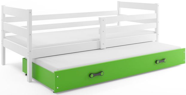 Lit Gigogne Eryk 190x90 Avec Sommiers Et Matelas En Blanc+vert